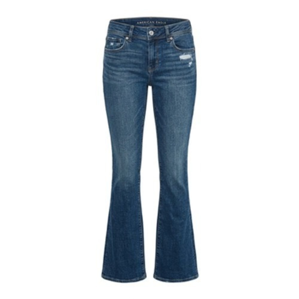 American Eagle Kick Boot Jeans Womens 6 Blue Mid Rise Stretch Denim Distressed